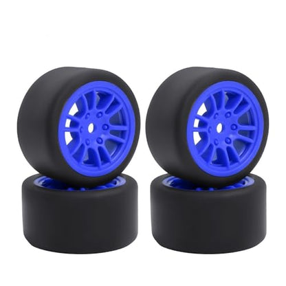 4PCS Finished Flat Running Drift Tires and Wheels 7MM Hexagon for 1/24 Losi Micro B Upgrades and 1/28 Losi Micro T Upgrades (T Blue) - color: T Blue