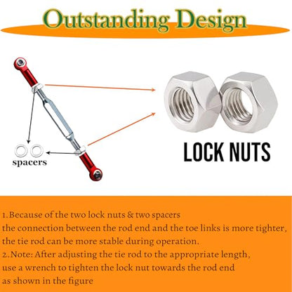 Stainless Steel Turnbuckles Fit for 1/10 Slash Rustler Stampede Hoss,Red | 74-112 mm Adjustable Camber Links with Rod Ends & Spacers Compatible with 1/10 Traxxas Slash 4X4,Rustler 2WD,Hoss 4X4,Bandit - color: Stainless Steel & Red