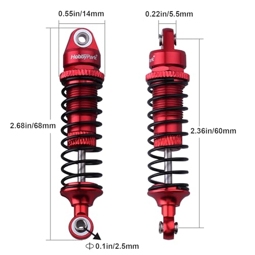 HobbyPark Aluminum Shocks Absorber Assembled (Front & Rear) Full Metal Dampers for Traxxas 1/18 LaTrax Teton Desert Prerunner, Replace Parts 7660 7665(4-Pack) (Red) - color: Red