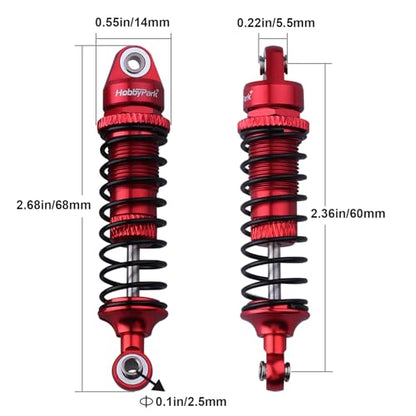 HobbyPark Aluminum Shocks Absorber Assembled (Front & Rear) Full Metal Dampers for Traxxas 1/18 LaTrax Teton Desert Prerunner, Replace Parts 7660 7665(4-Pack) (Red) - color: Red