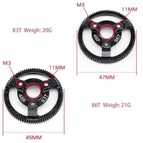 RC 48P 83T & 86T Spur Gear Hardened Steel Spur Gear Upgrades Part for Traxxas 1/10 Slash Stampede Rustler Bandit 2WD VXL XL-5 F-150 SVT, (83T & 86T) - size: 48P-Spur Gear-83T 86T