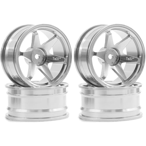 REDSPIDER • 1/10 RC Drift Wheels Rims 12mm Hex Alloy Aluminum for 1:10 Scale Rally Racing Car Tires Tamiya TT01 TT02 XV01 TA06 A959 PTG2 HPI KYOSHO HSP PTG2 Touring Street Tyres 4PCS (Silvery) - color: Silvery