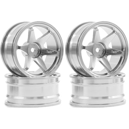 REDSPIDER • 1/10 RC Drift Wheels Rims 12mm Hex Alloy Aluminum for 1:10 Scale Rally Racing Car Tires Tamiya TT01 TT02 XV01 TA06 A959 PTG2 HPI KYOSHO HSP PTG2 Touring Street Tyres 4PCS (Silvery) - color: Silvery