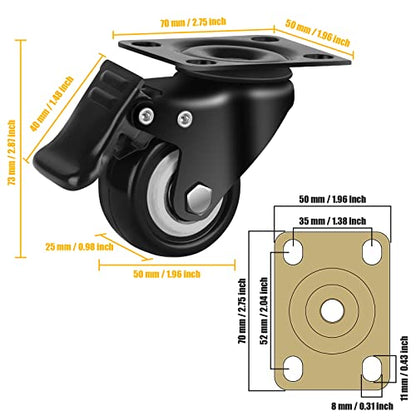 QNCZ 2" Caster Wheels, Casters Set of 4 Heavy Duty but Silent, Excellent Locking Casters with Polyurethane (PU) Wheels, Swivel Plate Castor Wheels for Cart, Furniture, Workbench | Easy to Install, Efficient operation, convenient braking,Silent, Floor frie