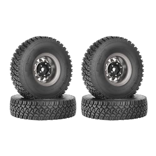 4PCS 1.55 Inch Beadlock Metal Wheel Rim and Rubber Tires Set for 1/10 RC Rock Crawler Car for Axial AX90069 D90 TF2 Tamiya CC01 LC70(90mm-10Holes Grey) - color: 90mm-10holes Grey