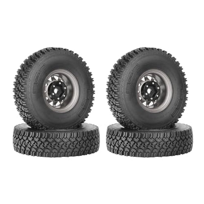 4PCS 1.55 Inch Beadlock Metal Wheel Rim and Rubber Tires Set for 1/10 RC Rock Crawler Car for Axial AX90069 D90 TF2 Tamiya CC01 LC70(90mm-10Holes Grey) - color: 90mm-10holes Grey