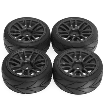 1/10 RC On Road Tires OD 2.56" And Hard Plastic Rally Wheels Rims 12mm Hex for 1:10 Scale Street Racing Touring Drift Car Tamiya TT01 TT02 Traxxas XV02 XV01 TA06 HPI KYOSHO PTG2 4PCS (Black) - color: Black