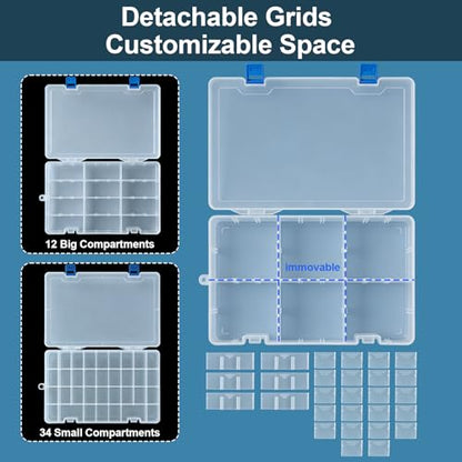 Qualsen 4 Pack 34 Grid Plastic Organizer Box with Adjustable Dividers, Fishing Tackle Box and Bead Organizer Box for Jewelry, Screw, Earrings, Art Craft, Tools, Fishing Hooks, and Small Accessories - size: 34 Gird-4pcs