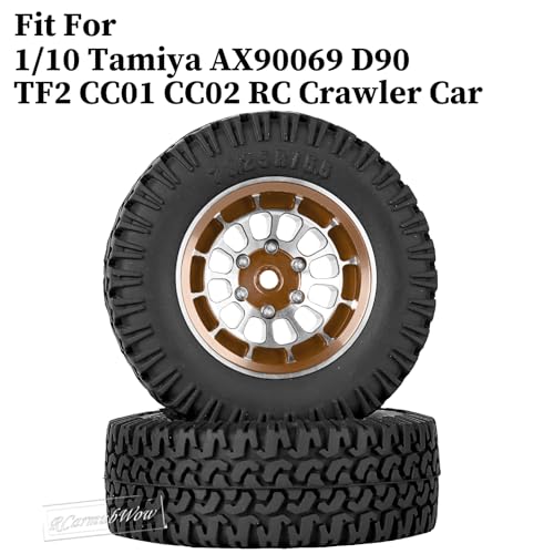 1.55 Inch Aluminum Alloy Beadlock Wheel and Tires for Tamiya AX90069 D90 TF2 CC01 CC02 1/10 RC Crawler Car,1.55 Beadlock Tires RC Rims,Soft Rubber All Terrain Tyre Metal Rims,Brown - color: Brown(4pcs)