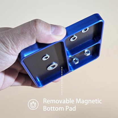 Fafeicy Aluminum Magnetic Screw Tray for RC Cars, 4 Compartments Removable Magnet Pad with 10x10cm Metal Organizer for Screws Bolts Nuts Storage (Blue)