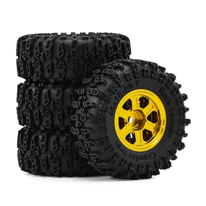 0.7 Inch RC Crawler Tires and Wheels Set 40×16mm for 1/30 Scale Axial SCX30 (Golden) - color: Golden