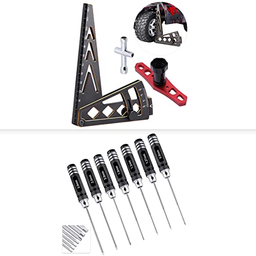 RC Hex Screwdriver Set 7pcs & Aluminum RC Car Camber Gauge 17mm Hex Wheel Wrench for RC Car Truck Buggy On Road Drift