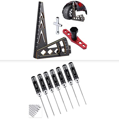RC Hex Screwdriver Set 7pcs & Aluminum RC Car Camber Gauge 17mm Hex Wheel Wrench for RC Car Truck Buggy On Road Drift