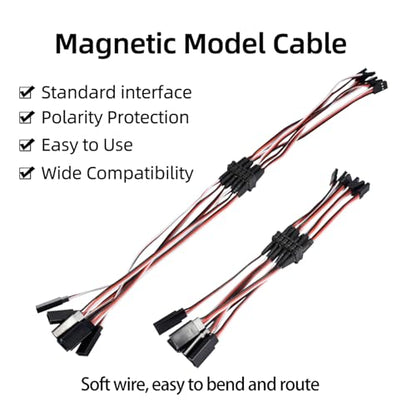 3-pin JR Plug Magnetic Snap-on Servo Extension Cable Wire Cord Female to Male RC Servo Extension Cord Wire Connectors for RC Models, Cars, Planes, Drones, DIY Projects (20CM*5 Pairs) - style: 20CM*5 Pairs