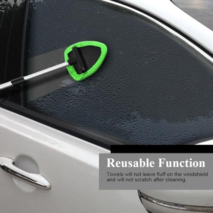Windshield Cleaning Tool, Car Window Cleaner, Windshield Cleaner with 4 Washable Reusable Microfiber Pads and Extendable Handle, Auto Glass Wiper Cleaning Kit Universal for Car (Green) - color: Green