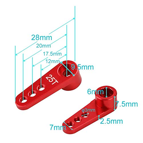2PCS ShareGoo Metal 25T Servo Horn M3 Threads Steering Arm Server Rocker Compatible with Futaba Savox Power HD HSP Servos Motor 1/8 1/10 RC Car Truck,Red