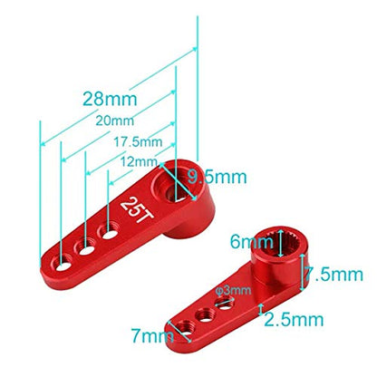 2PCS ShareGoo Metal 25T Servo Horn M3 Threads Steering Arm Server Rocker Compatible with Futaba Savox Power HD HSP Servos Motor 1/8 1/10 RC Car Truck,Red