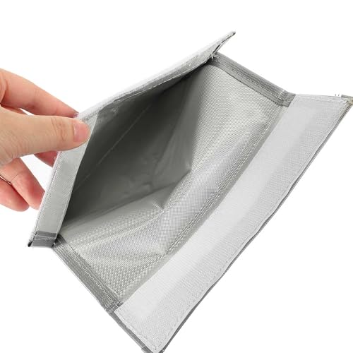 Garneck Fireproof Lipo Battery Safety Bag for Charging and Storage, Sturdy Fireproof Fiber Material, Compact Silver Protective Pouch 23x18cm for Rc Battery Home Use