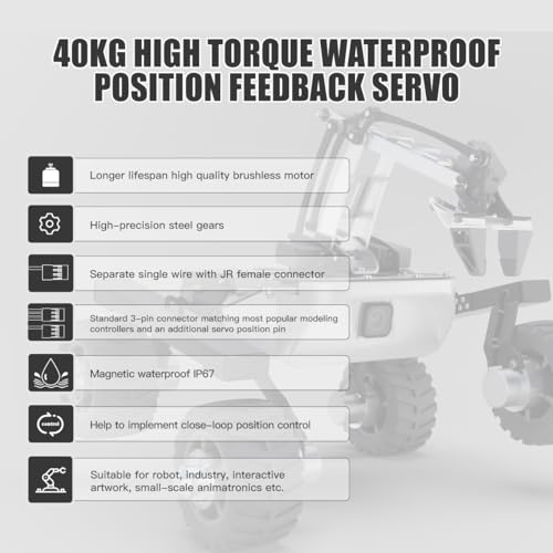 AGFRC 40KG IP67 Waterproof Position Feedback Servo (IA73BHLW) | 8.4V HV, 4-Wire Position Feedback, Programmable, Brushless Motor, Steel Gears, For Robotics & Industrial Use
