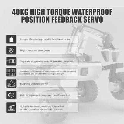 AGFRC 40KG IP67 Waterproof Position Feedback Servo (IA73BHLW) | 8.4V HV, 4-Wire Position Feedback, Programmable, Brushless Motor, Steel Gears, For Robotics & Industrial Use