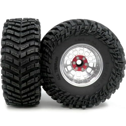 RC 2.2 Beadlock Wheels and Tires, Tall 5.0''/127mm Tires 2.2 Tyres & Adjustable Offset 2.2 Wheels Rims Silver for RC Mud Crawler Trail Gen8 Everest 10 Axial Capra Wraith, (4-Pack)