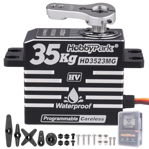 HobbyPark 35kg RC Servo Waterproof High Torque Metal Gear Digital Stainless Steel Gears Aluminum Case for 1/7 1/8 1/10 RC Crawler Car Truck Buggy Programmable Control Angle 180° (Coreless Motor)