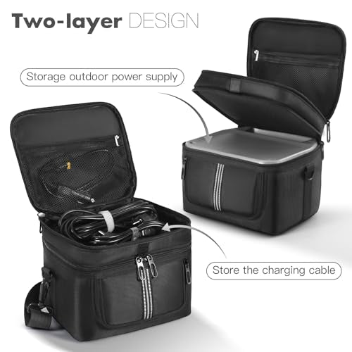 Portable Power Station Carrying Case Compatible with ECOFLOW RIVER 2 Power Station Generator Protective Shoulder Storage Bag Cover with Pocket for Outdoor Travel Camping Charging Accessories