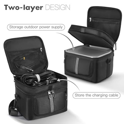 Portable Power Station Carrying Case Compatible with ECOFLOW RIVER 2 Power Station Generator Protective Shoulder Storage Bag Cover with Pocket for Outdoor Travel Camping Charging Accessories