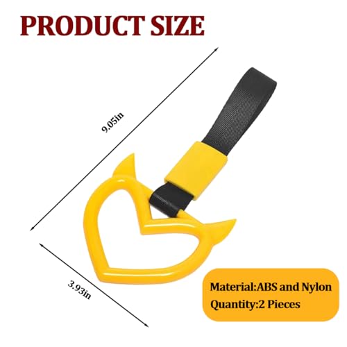 2PCS Car Devil Heart Handle Ring, Cute Heart-Shaped Vehicle Rear Bumper Waring Loops, Automotive Grab Handle Strap Drift Charm Decoration, Universal Fit (Yellow/Black) - color: Yellow/Black