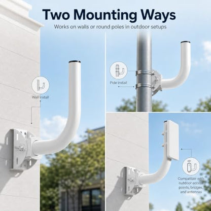 QWORK Universal Wireless Bridge Bracket Mount, 2-Pack 150° Adjustable Antenna J-Pole Mount for Outdoor Access Point, CPE, Client Bridge – Wall & Pole Mounting Kit with Hardware