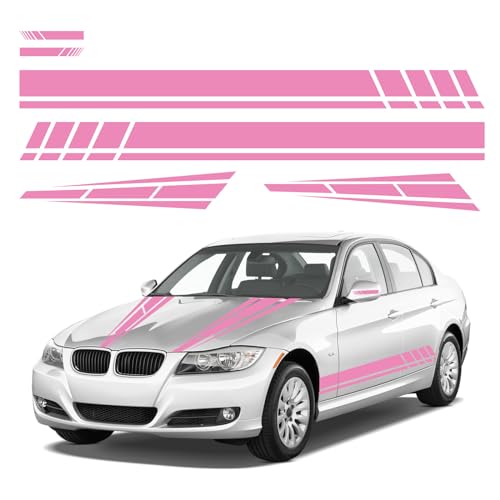 Dickno 6PCS Car Hood Stripe Sticker, Vinyl Auto Body Side Rearview Mirror Decal, Sports Racing Stripe Graphic Decal Stickers, Universal Vehicle Exterior DIY Decoration Accessories (Pink) - color: Pink, 6pcs