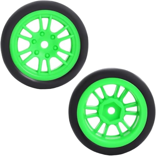 4PCS Pre-Mounted On-Road Drift Racing Smooth Rubber Tires and Wheel Rims Set 7MM Hex for 1/28 Losi Micro-T WL244016 RC Car Upgrades Parts (Green) - color: Green