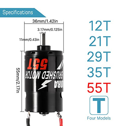 INJORA 550 3-Slot Waterproof Brushed Motor for 1/10 RC Car（55T） - size: 55T