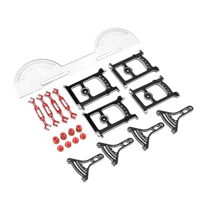 Aluminum Chassis Setup System Measuring Tool Set with Ruler Wrench Camber Gauge for 1/10 On Road RC Car Yokomo Touring Car Upgrade (Red) - color: Red