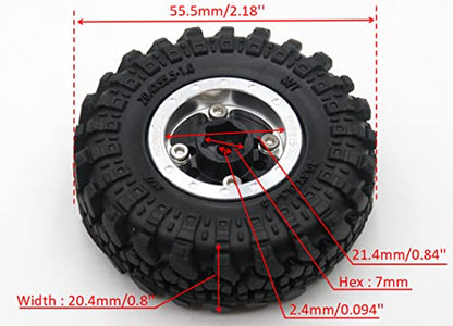 Adjustable Offset 1.0 rc Wheels Rims Silver Black & 1/24 Tires, Heavy 1.0 Beadlock Wheels and Tires for 1:24 RC Crawler Axial SCX24 Upgrade,(4-Pack, Assembled) - color: Silver & Black