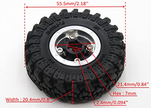Adjustable Offset 1.0 rc Wheels Rims Silver Black & 1/24 Tires, Heavy 1.0 Beadlock Wheels and Tires for 1:24 RC Crawler Axial SCX24 Upgrade,(4-Pack, Assembled) - color: Silver & Black