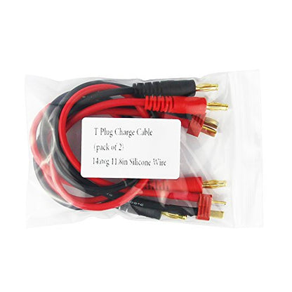 2pcs Anti-Skid T-Plug Style Connector to 4mm Banana Plugs Battery Charge Lead Adapter 14awg 30cm 11.8in Cable(Pack of 2)