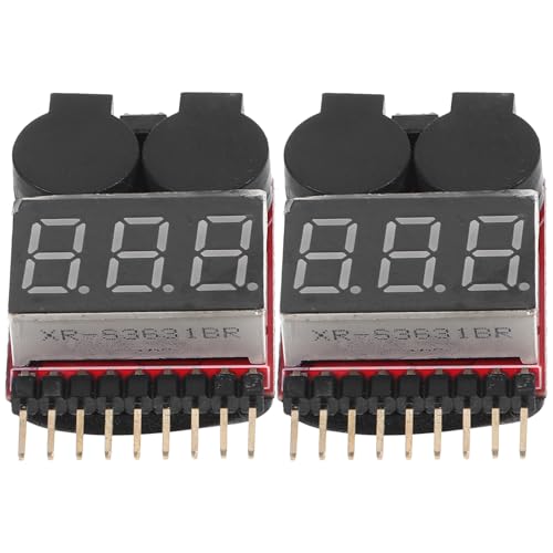 SEWACC 2pcs Lipo Battery Voltage Tester with Low Voltage Buzzer Alarm Rc Battery for Rc Hobbyists and Drone Use