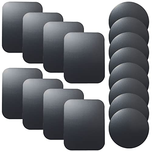 SALEX Replacement Metal Plates Set 16 Pack for Magnetic Car Phone Holders, Wall, Air Vent Mounts, Cases, Magnets. Kit of 8 Black Round and 8 Rectangular Iron Discs Without Holes. 3M Adhesive Backing - color: Mix / 16 Pack