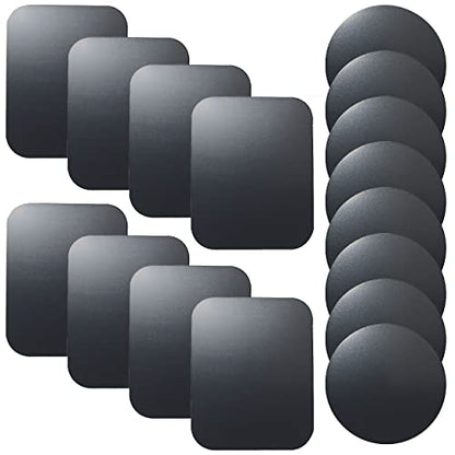 SALEX Replacement Metal Plates Set 16 Pack for Magnetic Car Phone Holders, Wall, Air Vent Mounts, Cases, Magnets. Kit of 8 Black Round and 8 Rectangular Iron Discs Without Holes. 3M Adhesive Backing - color: Mix / 16 Pack