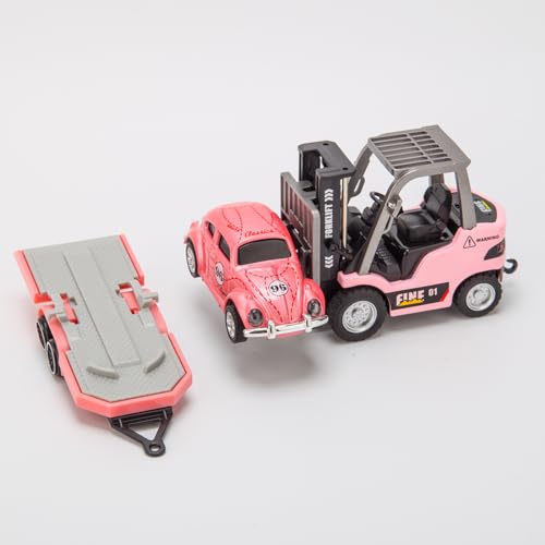 1/64 Scale Mini RC Forklift Truck, 2.4GHz Fully Functional Remote Control Truck Model with Wireless Controller, Cargo Hook, Forks and Pallet, RC Vehicle Toy for Adults - color: Pink/Upgraded Version