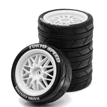 fujita 1/10 RC ON-Road Rubber Tires& Wheels Rims 65mm OD for HPI Tamiya TT01 TT02B Kyosho FAZER MK2 Lc Racing HSP RGT RC 3RACING D5 1/10 RC Rally Car (White) - color: White