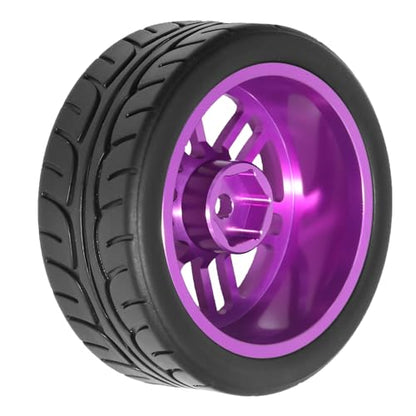 1/10 On Road Tires and Aluminum Wheels 12mm Hex RC Rally Racing Tyres OD 2.56" for Tamiya TT01 TT02 XV01 TA06 A959 PTG2 HPI KYOSHO PTG2 Traxxas 1:10 Street Touring Drift Car (Purple) - color: Purple