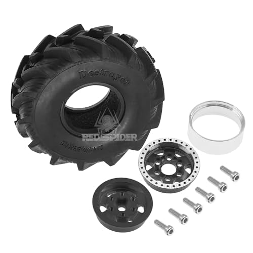 REDSPIDER 1.0 Beadlock Wheels and MUD Tires Set for 1/24 1/18 RC Crawler Car SCX24 TRX4M FCX24M FCX18 TRX4M UTB18 (Black) - color: Black