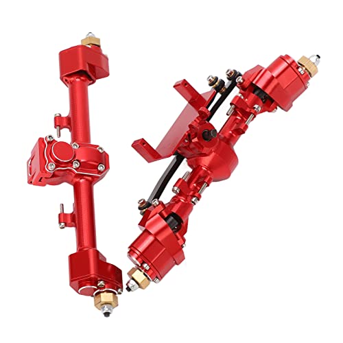 RC Car Metal Front Rear Portal Axle Set Assembly, Aluminum Alloy Housing with CNC Machined Steel Gears for Axial 1/24 SCX24 Upgrade (Red) - color: Red