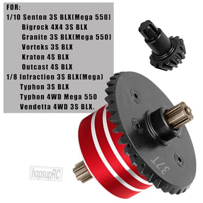 #45 Steel 37T Main Gear&13T Input Gear Differential Case Diff Gear Upgrades Part for 1/10 Senton/Bigrock/Granite/Vorteks 3S BLX,Kraton/Outcast 4S BLX,1/8 Infraction/Typhon/Vendetta 3S BLX.Red