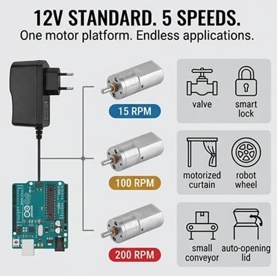 DC 12V High Electric Gear Reduction Motor 15~200RPM Outer Diameter 20mm / 0.78"(100RPM)