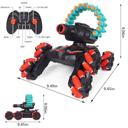 Rc Car Shoot SoftBullet,Fits for Nerf,Gesture Sensing Rc Tank that Shoots,6WD Remote Control Tank that Shoots Darts-Stunts Battle- Birthday Presents ForKids 5 6 7 8 9 10 11 12 Year Old（red）