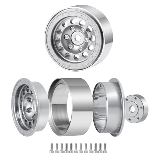 1.3inch beadlock wheels Aluminium RC Rims for 1/18th TRX4M 1/24th Axial SCX24 RC Crawler Car Upgrade Parts (Silver) - color: Silver