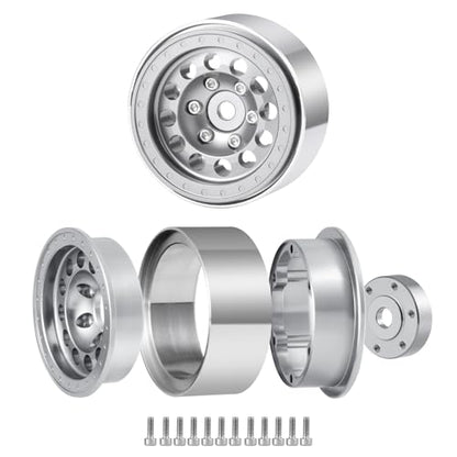 1.3inch beadlock wheels Aluminium RC Rims for 1/18th TRX4M 1/24th Axial SCX24 RC Crawler Car Upgrade Parts (Silver) - color: Silver